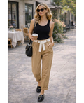 Pantalon taille élastique 2 poches + ceinture camel