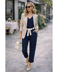 Pantalon taille élastique 2 poches + ceinture bleu marine