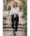 Pantalon taille élastique 2 poches + ceinture noir