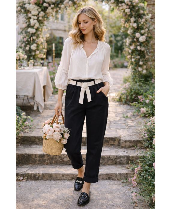 Pantalon taille élastique 2 poches + ceinture noir