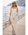 Pantalon taille élastique 2 poches + ceinture beige
