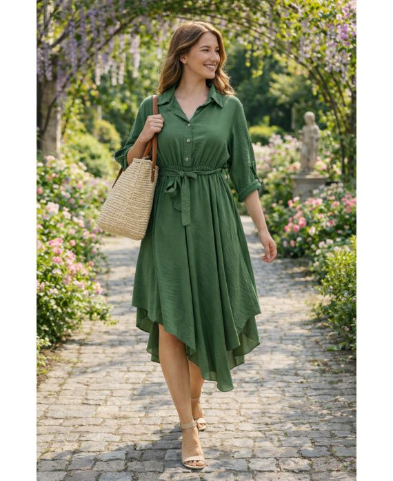 Robe asymétrique + ceinture kaki