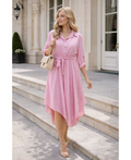 Robe asymétrique + ceinture rose