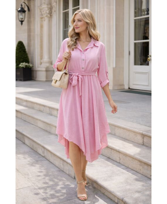 Robe asymétrique + ceinture rose