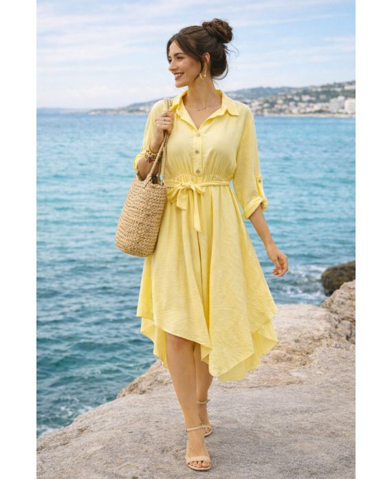 Robe asymétrique + ceinture jaune