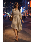 Robe asymétrique + ceinture beige