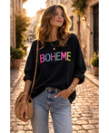 Sweat-shirt bohème paillette noir