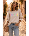 Sweat-shirt bohème paillettes beige
