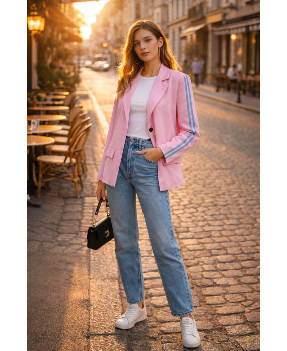 Veste blazer 2 bandes rose