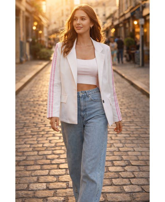 Veste blazer 2 bandes blanc