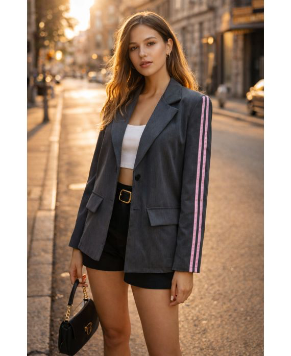 Veste blazer 2 bandes gris foncé