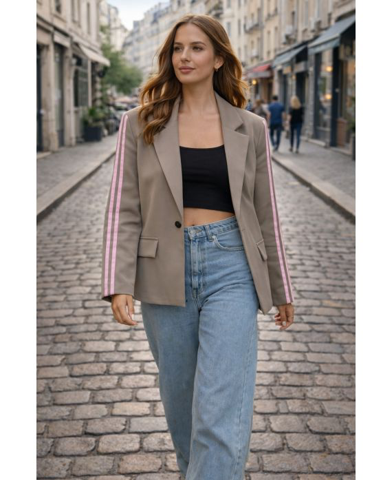 Veste blazer 2 bandes taupe