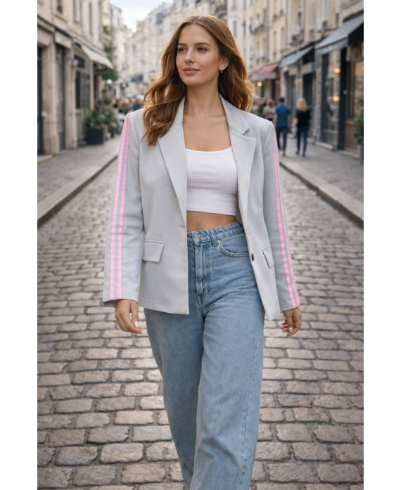 Veste blazer 2 bandes gris clair