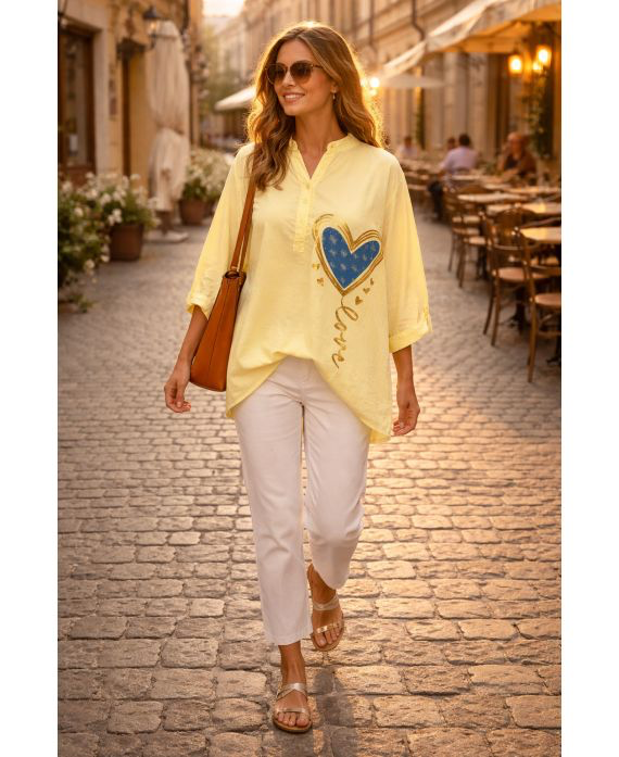 Chemise coton cœur jaune