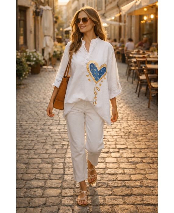 Chemise coton cœur blanc