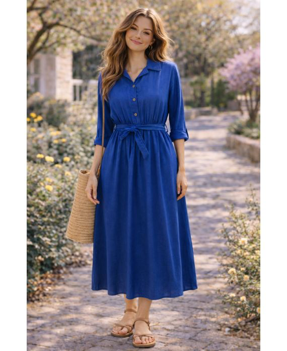Robe longue tencel bleu foncé