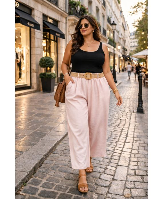 Pantalon 2 poches ceinture rose