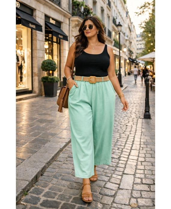 Pantalon 2 poches ceinture vert pastel