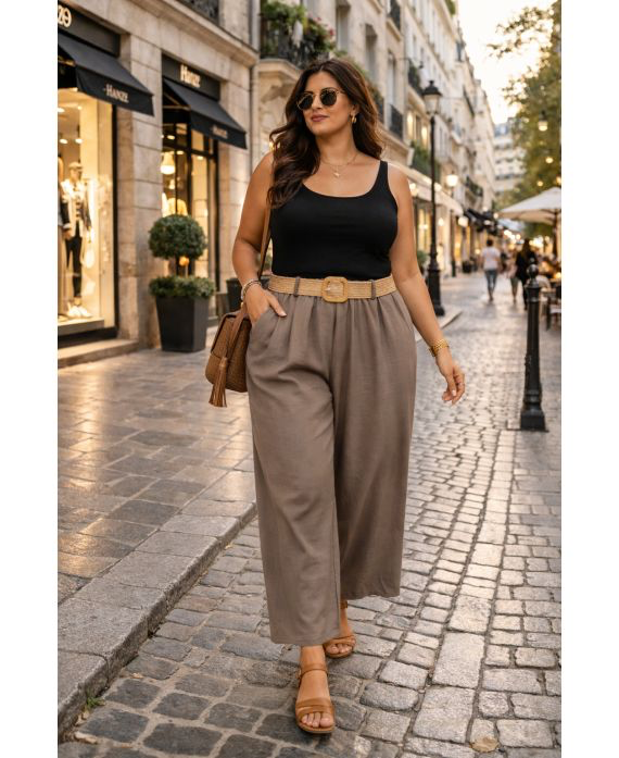 Pantalon 2 poches ceinture taupe