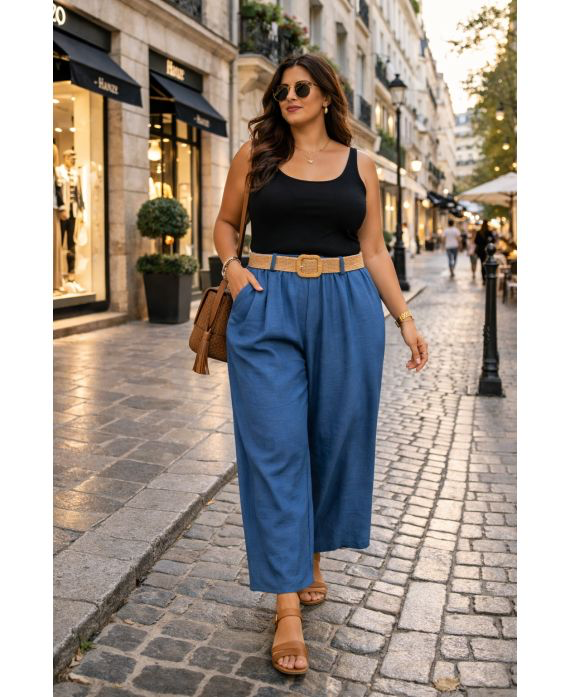 Pantalon 2 poches ceinture bleu foncé