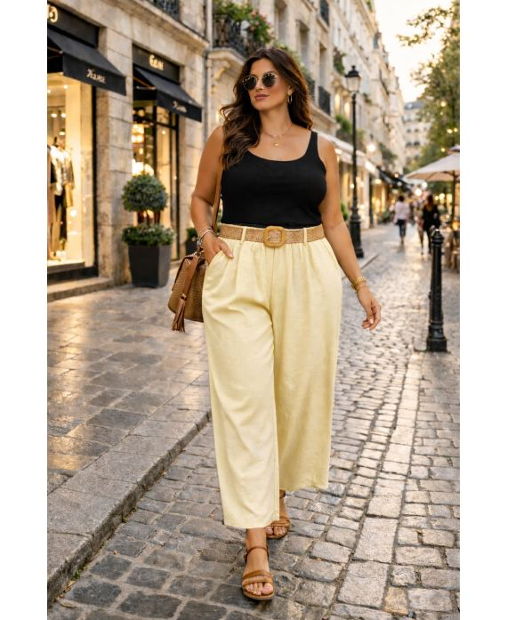 Pantalon 2 poches ceinture jaune