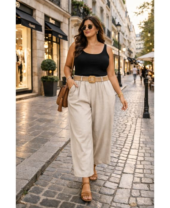 Pantalon 2 poches ceinture beige