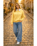 Sweat-shirt col polo jaune