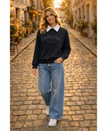 Sweat-shirt col polo noir