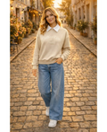 Sweat-shirt col polo beige
