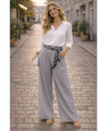Pantalon ceinture foulard gris