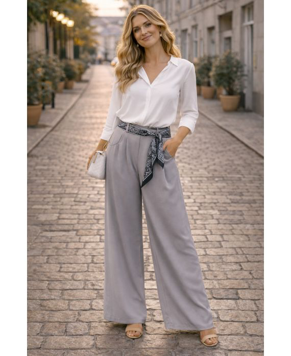 Pantalon ceinture foulard gris