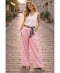 Pantalon ceinture foulard rose