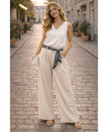 Pantalon ceinture foulard beige