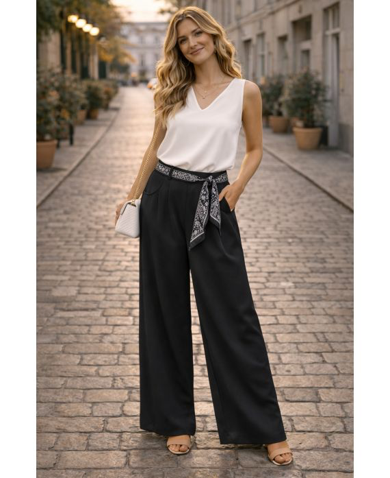 Pantalon ceinture foulard noir
