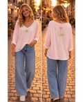 Pull leger double impresssion  rose