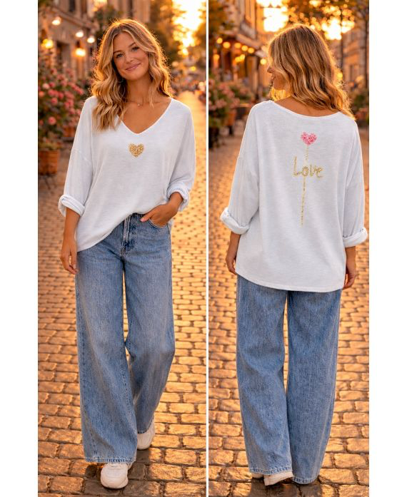 Pull léger double impression blanc