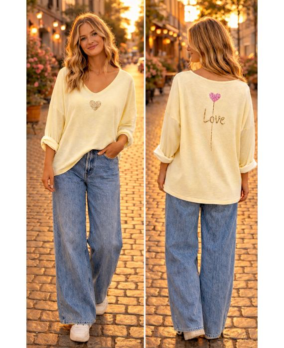 Pull léger double impression jaune
