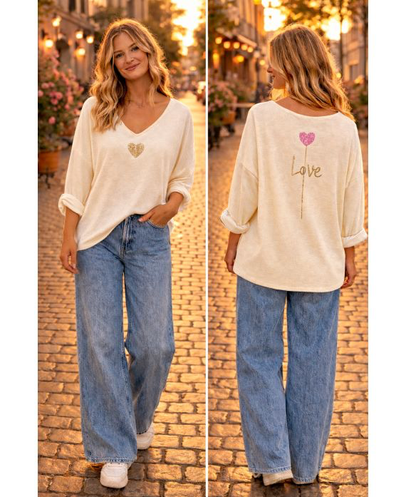Pull léger double impression beige
