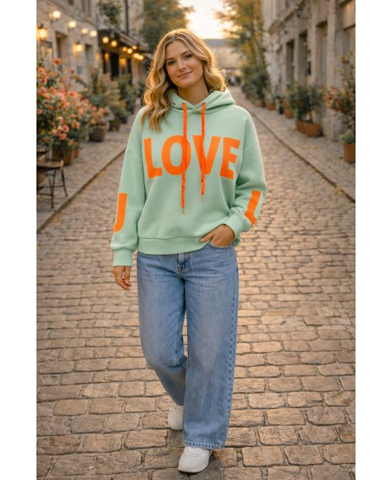 Sweat capuche love vert