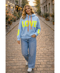 Sweat capuche love bleu