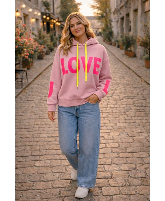 Sweat capuche love rose