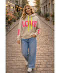 Sweat capuche love beige