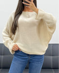 Pullover laine détail manches beige