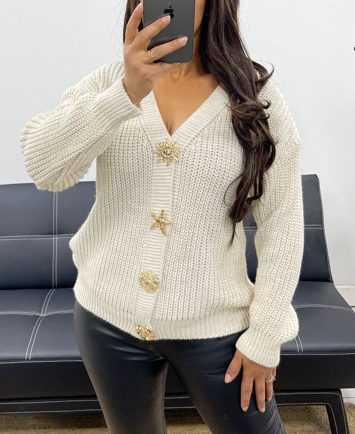 Gilet à boutons fantaisies beige