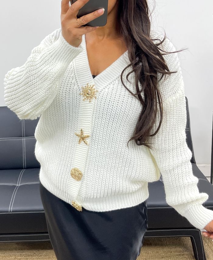 Gilet à boutons fantaisies blanc