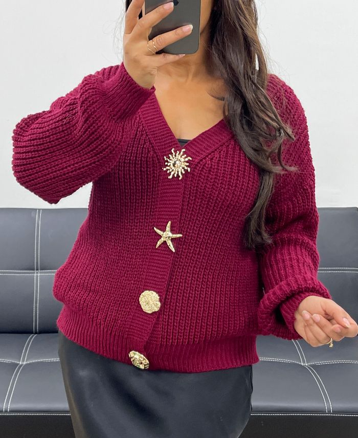 Gilet à boutons fantaisies burgundy