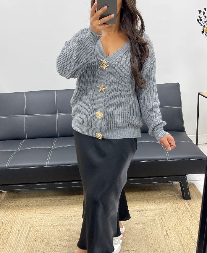 Gilet à boutons fantaisies gris