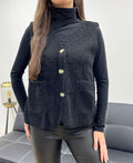 Gilet laine sans manches 2 poches noir