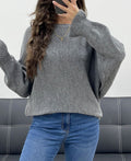 Pullover laine détail manches gris