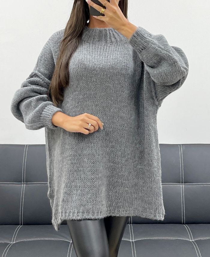 Pullover oversize doux gris foncé